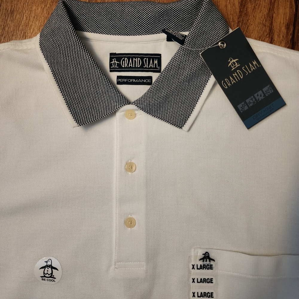 Grand Slam White Polo with Gray Collar and Sleeve Trim